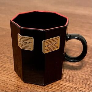 Vintage Arcoroc Black w red trim Glass Octagon Coffee Espresso Cup N11 France